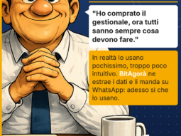 OL CAPO: Ho comprato il gestionale, ora tutti sanno sempre cosa devono fare. In realta lo usano pochissimo, troppo poco intuitivo. BitAgora ne estrae i dati e li manda su WhatsApp: adesso si che lo usano.