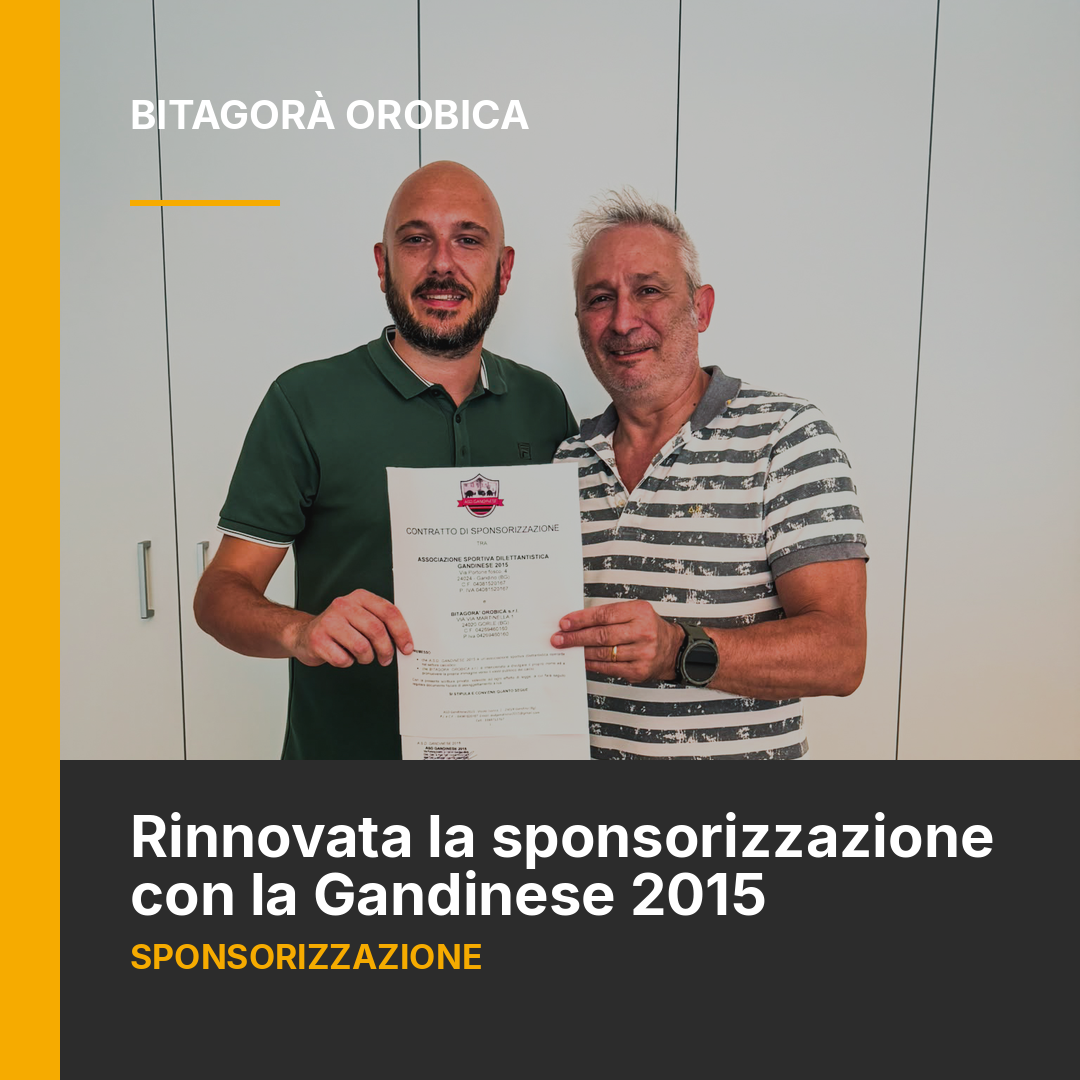 Andrea Valenti (BitAgorà Orobica) e Carmelo Canali (presidente ASD Gandinese 2015) con il contratto di sponsorizzazione firmato