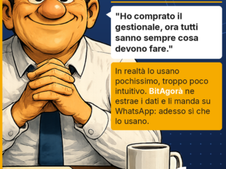 OL CAPO: Ho comprato il gestionale, ora tutti sanno sempre cosa devono fare. In realta lo usano pochissimo, troppo poco intuitivo. BitAgora ne estrae i dati e li manda su WhatsApp: adesso si che lo usano.
